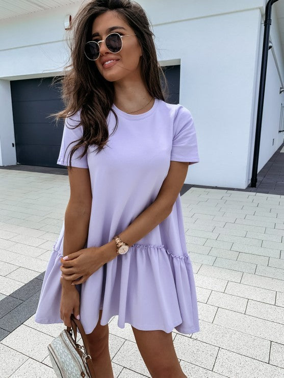 Robe d'Été Décontractée – Col Rond et Volants