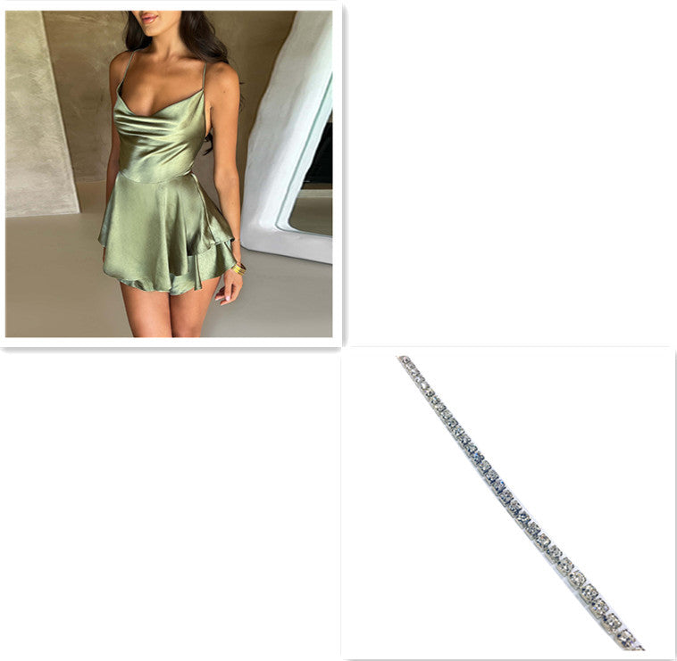 Robe Satinée Courte à Bretelles
