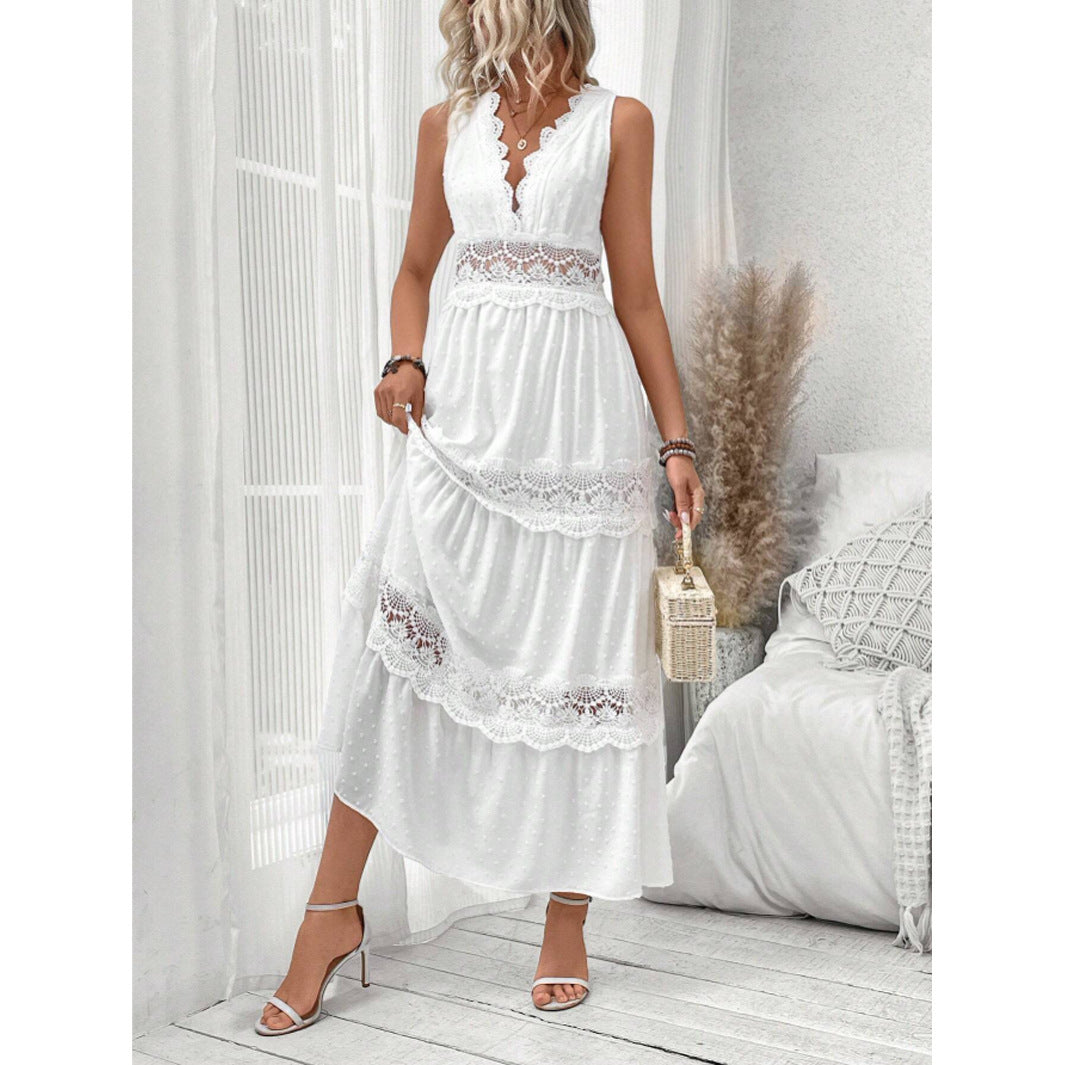 Robe Femme Col V Dentelle