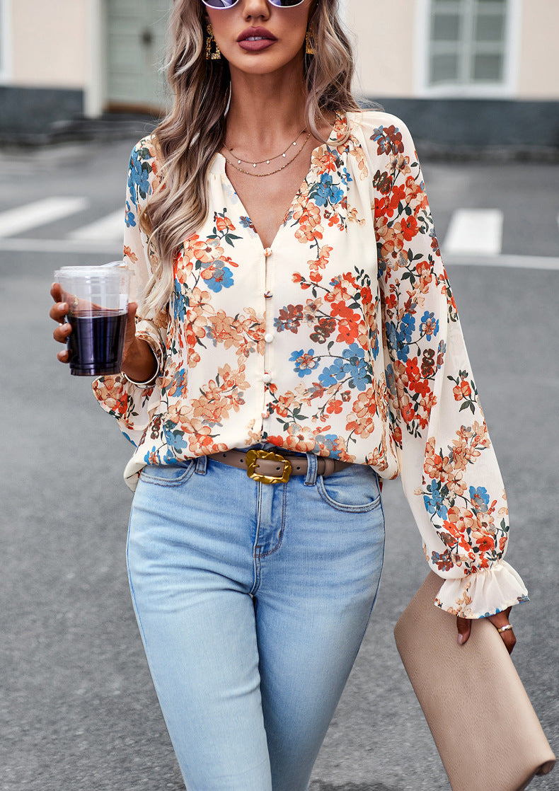 Blouse femme en chiffon florale