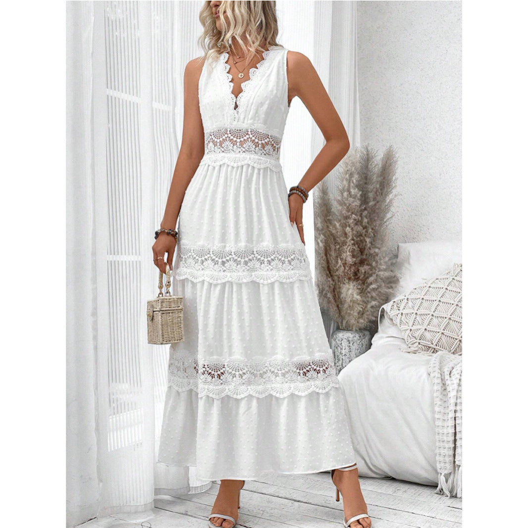 Robe Femme Col V Dentelle