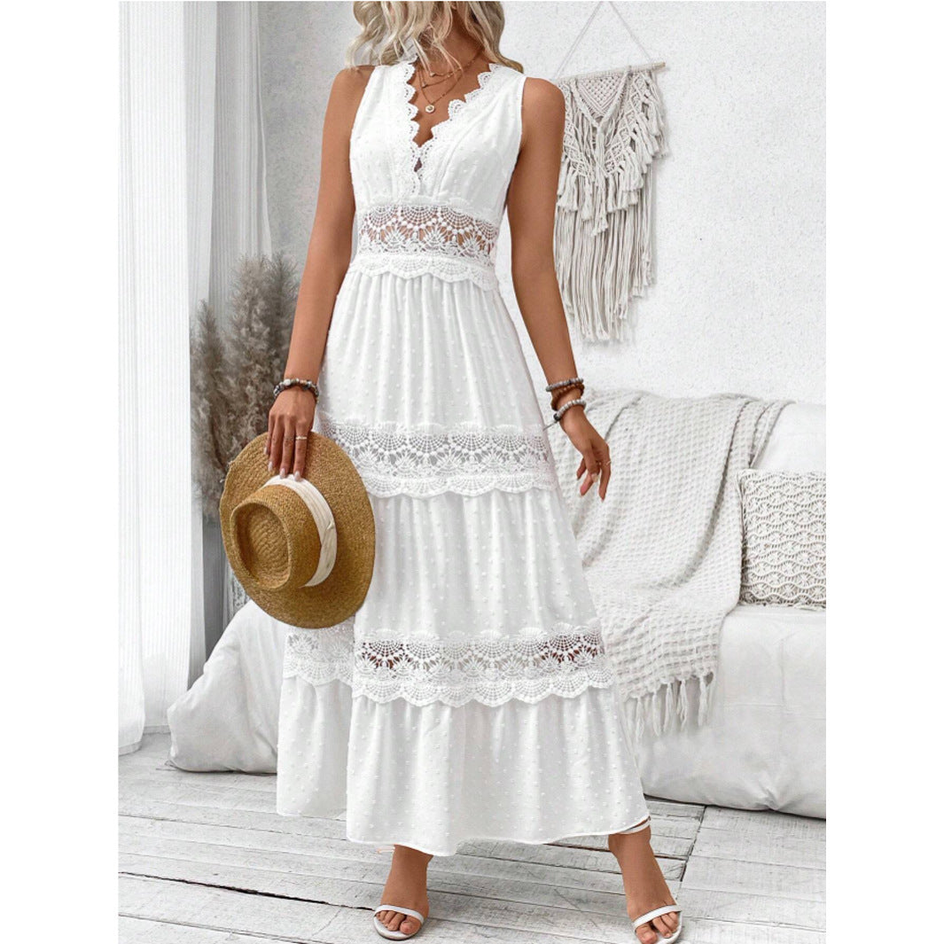 Robe Femme Col V Dentelle