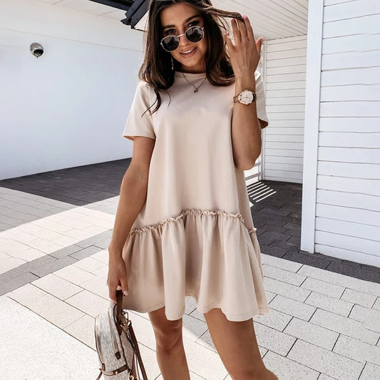 Robe d'Été Décontractée – Col Rond et Volants