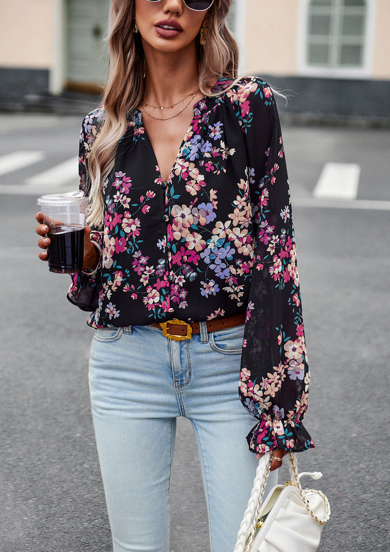 Blouse femme en chiffon florale