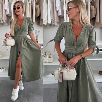 Robe en denim Jean à Boutons