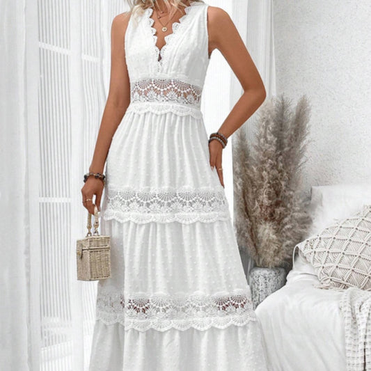 Robe Femme Col V Dentelle
