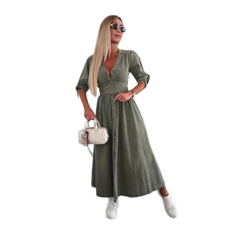 Robe en denim Jean à Boutons