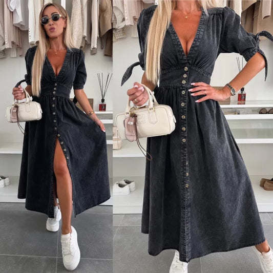 Robe en denim Jean à Boutons