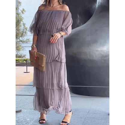 Robe à Volants Plissée – Épaules Dénudées
