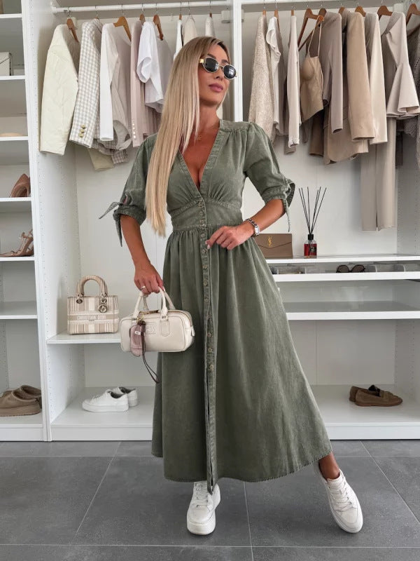 Robe en denim Jean à Boutons