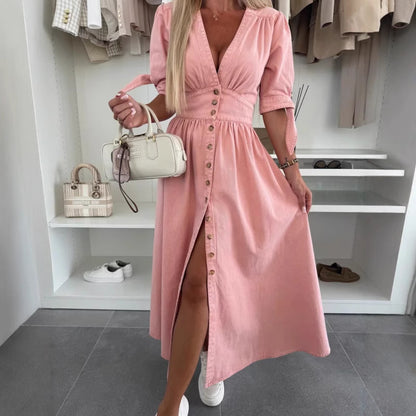 Robe en denim Jean à Boutons