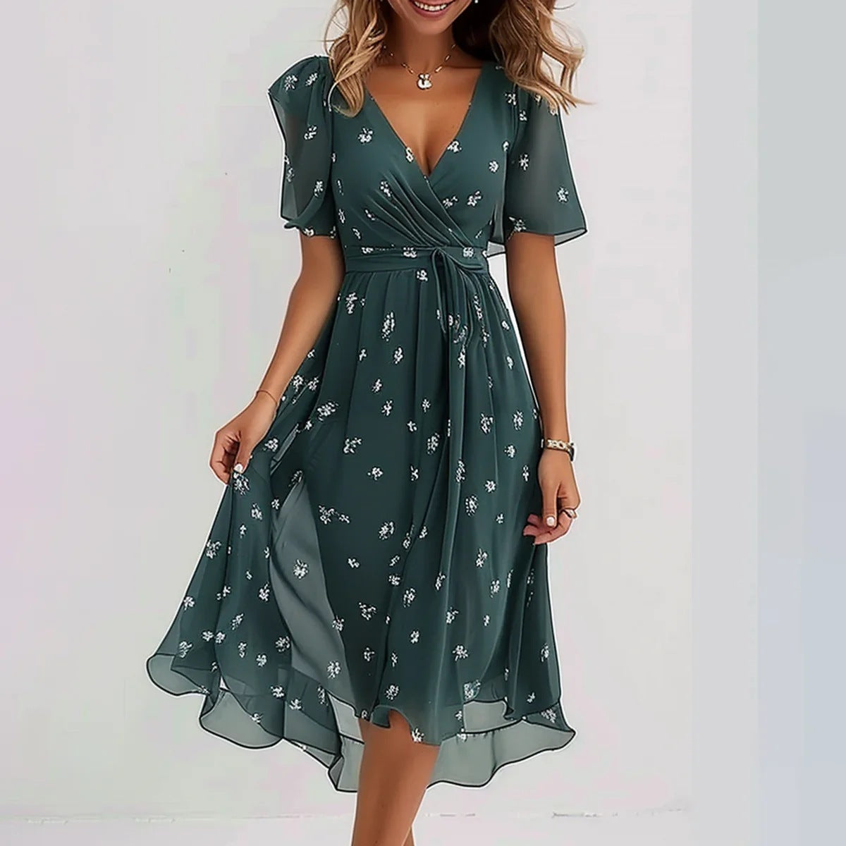Robe élégante en mousseline imprimée