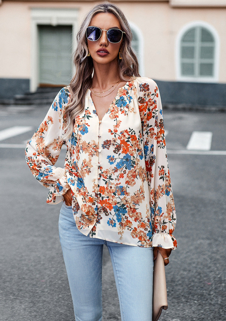 Blouse femme en chiffon florale
