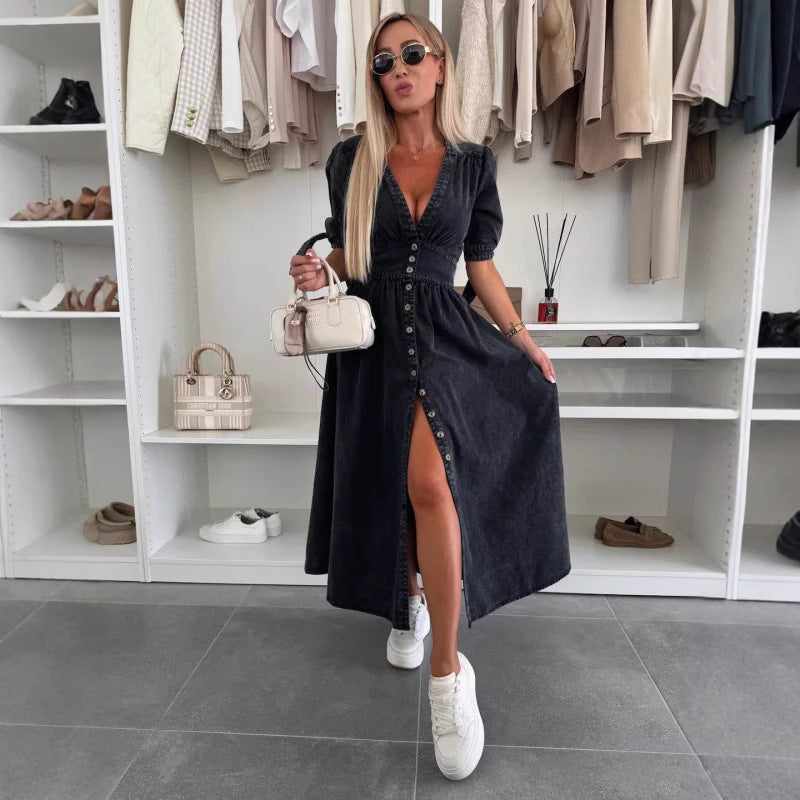 Robe en denim Jean à Boutons