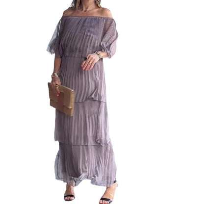 Robe à Volants Plissée – Épaules Dénudées