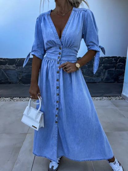 Robe en denim Jean à Boutons